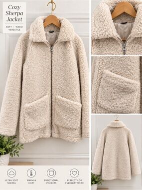 Cozy Sherpa Zip-Up Jacket - Cream